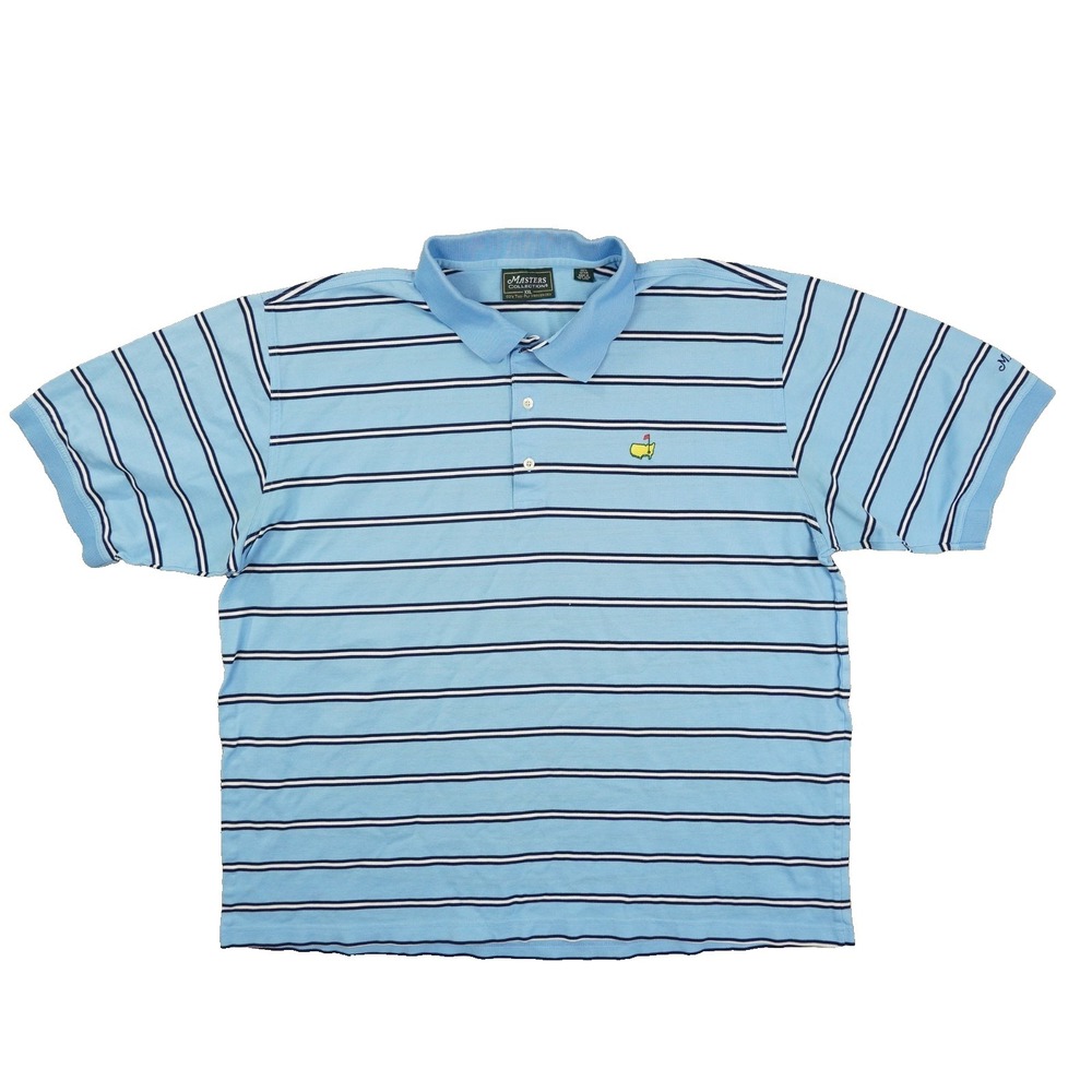 Master's Collection Vtg 60's 2 Ply Mercerized Striped Polo Shirt Men's XXL Blue